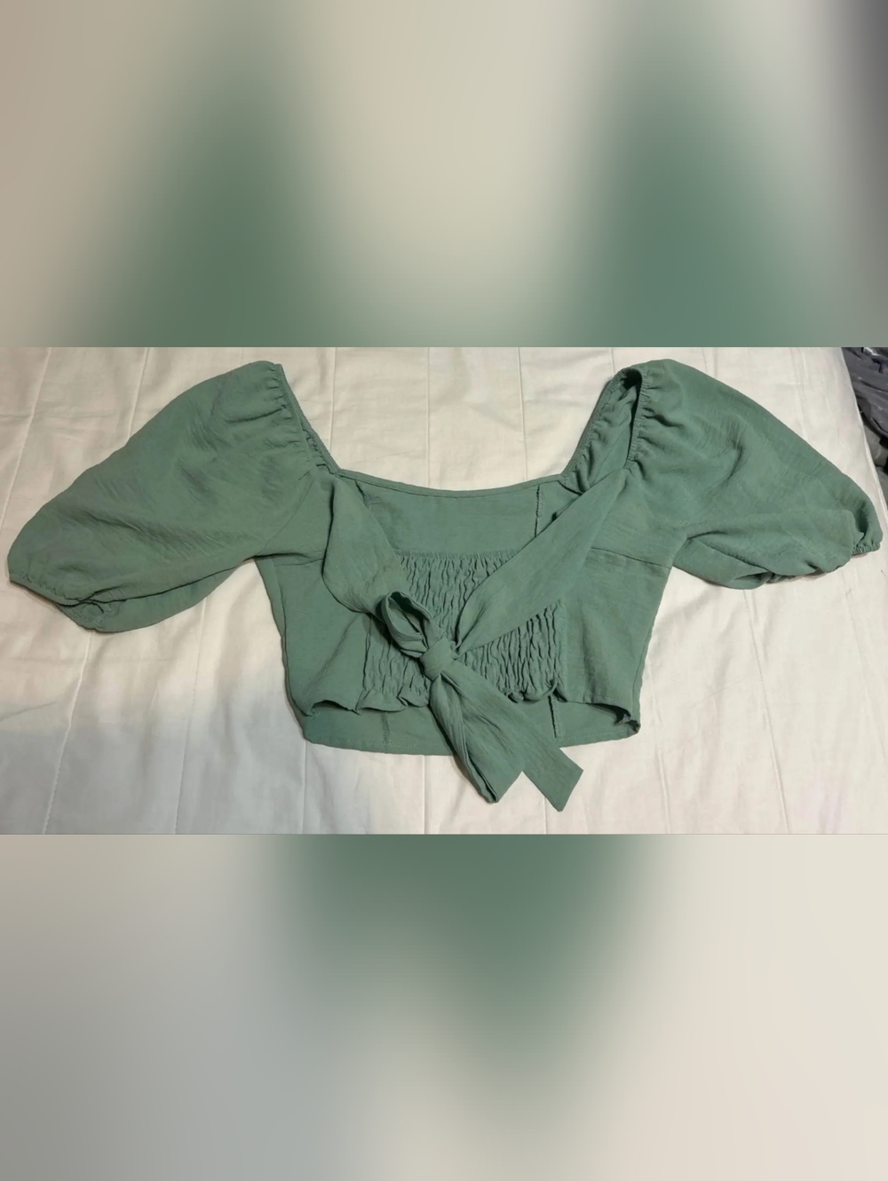 Altar'd State Sage Green Off-Shoulder Flowy Long Sleeve Crop Top Xsmall - Picture 6 of 6